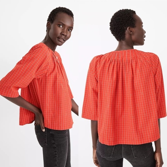 NEW Madewell Pintuck Swing Top in Windowpane Jacquard - Picture 2 of 10